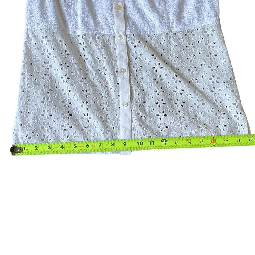 Tory Burch Ivory Eyelet Patchwork Button Down 3/4 Sleeve Shirt